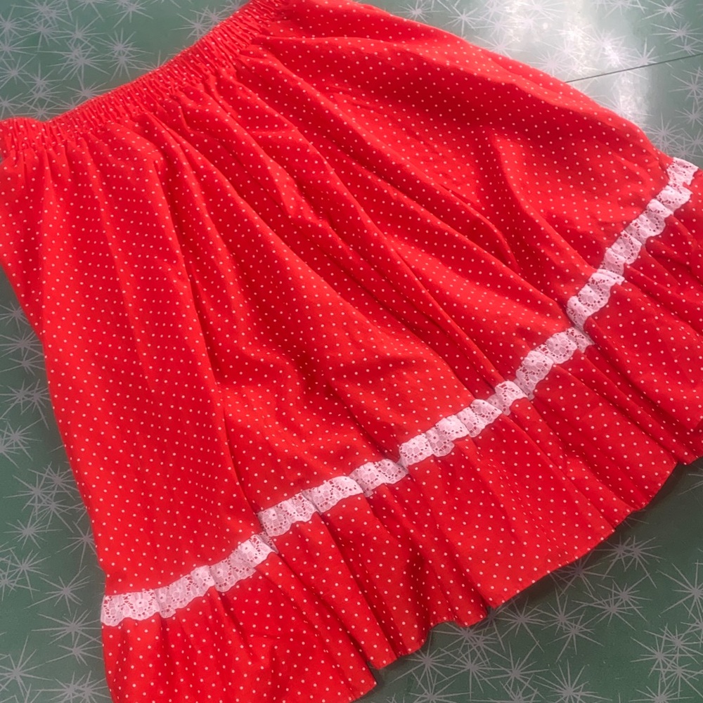 Vintage Red Polka Dot Skirt with Lace Trim